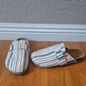 Striped Mules with Accent Buckle Size 7.5